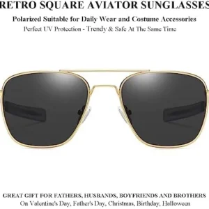 Gleyemor Polarized Square Aviator Sunglasses for Men Retro Military Tough Guy Style Shades