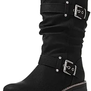 GLOBALWIN Women’s Mid Calf Dress Boots Biker Motorcycle Riding Boots Women For Women