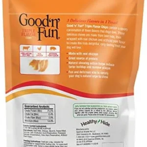 GOOD ‘N’ FUN Triple Flavor Chips, Dog Chew Treats, Premium Chicken and Beef Hide Treats for Dogs, 4 oz