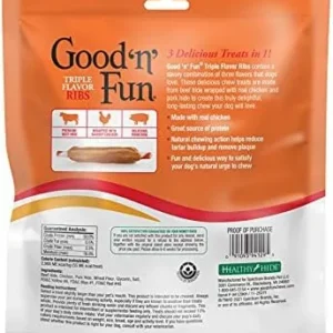 Good ’n’ Fun Triple Flavor Ribs, Rawhide Snack for All Dogs, 12 oz