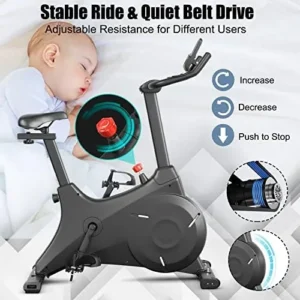 Goplus Exercise Bike, Magnetic Resistance Stationary Bike with Bulit-in Safe Flywheel, Comfortable Seat Cushion, LCD Monitor, Phone Holder, Belt Drive Indoor Cycling Bike for Home Gym Cardio Workout