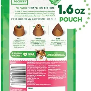 Greenies Feline Pill Pockets for Cats Natural Soft Cat Treats, Salmon Flavor, 1.6 oz. Pack (45 Treats)