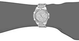 GUESS Stainless Steel Crystal Embellished Bracelet Watch with Day, Date + 24 Hour Military/Int’l Time