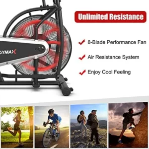 GYMAX Fan Bike, Air Resistance Upright Bike with LCD Monitor, Phone Holder & Built-in Wheels, Fully Adjustable Stationary Exercise Bike for Home Gym Cardio Training Workout Fitness