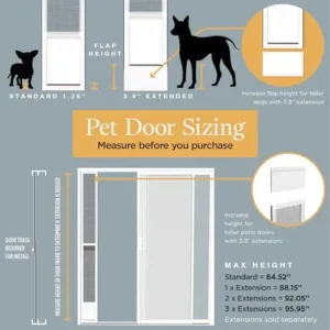 Hakuna Pets Patio Pet Door Screen Insert Panel for Sliding Doors, Fits Door Track Min Ht 57.28″ to Max Ht 84.25″, UV Resistant Mesh, Locking Magnetic Dog Door, Easy Install and Removal, Small, White