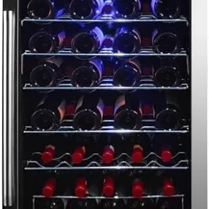 Hamilton Beach HBWF4303, 43-Bottle Wine Cooler Fridge Cellar with Curved Wire Shelves, Digital Control, Mirror Finish