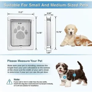 HANIML Medium Dog Doors Plastic Pets Door Doggy Door with Magnetic – Locking Panel for Home Security Automatic Doggie Door Suitable for Small Medium Dogs Cats Easy Install & Weatherproof White