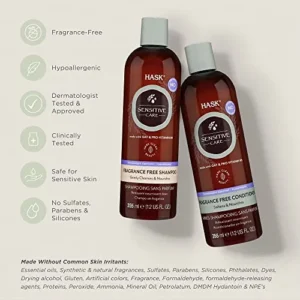 HASK SENSITIVE CARE Shampoo + Conditioner Set Fragrance Free, Vegan, Color Safe, Gluten-Free, Sulfate-Free, Paraben-Free, Cruelty-Free – 1 Shampoo and 1 Conditioner