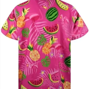 Hawaiian Shirt Men Funky Casual Button Down Shortsleeve Unisex Flower Power Party Flamingo Melon Print New