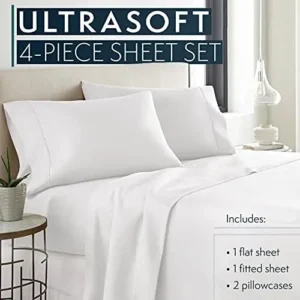 HC COLLECTION 1800 Series Bedding Sheets & Pillowcases Bed Linen Set with 16 inch Deep Pockets, Full, White