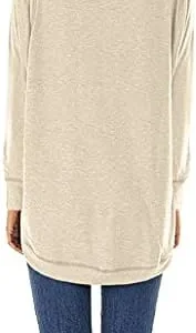 HIYIYEZI Fall Tops for Women Long Sleeve Side Split Casual Loose Tunic Top