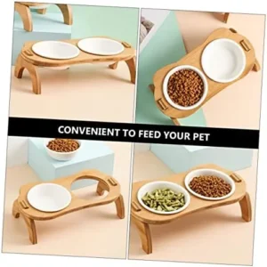 Hohopeti 2 Sets Pet Cat Bowl Cat Feeding Watering Supplies Elevated Cat Feeding Station Pet Food Scoop Water Adjustable Food Bowls Water Feeder Tall Feet Drinking Bowl Cats Wooden