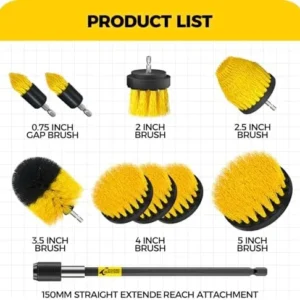 Holikme 10Pieces Drill Brush Attachments Set, Power Scrubber Brush with Extend Long Attachment，Scrub Brush，Shower Scrubber，Cleaning Supplies,Yellow