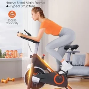 homeTro Exercise Bike, Double Magnetic/Brake Pad Resistance System Stationary Bikes Machine ,Super Quiet Belt Drive Indoor Spin Cycling Bike for Home/Gym Workout, Monitor & Ipad Mount & Comfortable Seat, Heavy Duty Stable Structure with 330LBs