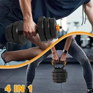 HTK Adjustable Weight Dumbbell Set – 4 in 1 Free Weight Set with Connector – Dumbbells, Barbells, Kettlebells, Push-Up Bars for Full Body Workout and Muscle Toning