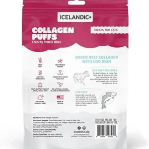 Icelandic+ Collagen Puffs: Baked Beef Collagen with Cod Skin – .5oz Bag – Cat Treats, Crunchy Protein Bites, 2 Ingredients, Approx 1-1.5″ Snacks