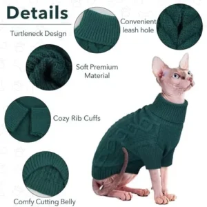 IKIPUKO Dog Christmas Sweater, Pet Winter Apparel, Small Dog Turtleneck Sweater, Soft Thickening Warm Sweater, Dog Knitwear with Leash Hole Sweater for Puppy Small Medium Dogs & Cats, PeacockGreen XL