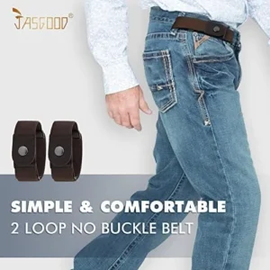 JASGOOD 2 Pack No Buckle Elastic Belt for Men Buckle Free Stretch Belt Invisible 2 Loops Belt for Jeans Pants