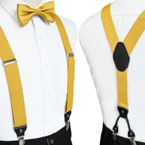 JEMYGINS Solid Color Suspender and Silk Bow Tie Sets for Men