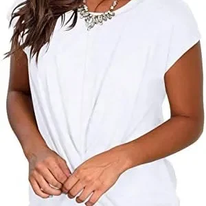 Jescakoo Women’s Short Sleeve Round Neck T Shirt Front Twist Tunic Tops Casual Loose Fitted