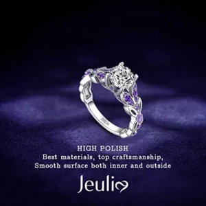 Jeulia 4.3 Carat Personalized Sterling Silver Butterfly Rings for Women Purple Amethyst Bridal Round Cut Wedding Engagement Eternity Valentine’s Promise Ring Set