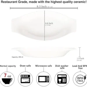 jinsongdafa Oval Au Gratin Baking Dishes, Set of 4, Porcelain Baking Dish Oven Safe Roasting Lasagna Pan, Ceramic Bakeware Ideal for Crème Brulee Casserole, Lasagna 8.3 Inch