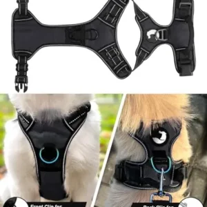 Joytale No Pull Dog Harness Medium Sized Dog, Reflective Pet Vest with Front Clip, Adjustable Soft Padded Harnesses with Easy Control Handle for Training and Walking, Black, M