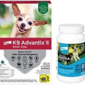 K9 Advantix II Vet-Recommended Flea, Tick, and Mosquito Prevention for Small Dogs and Free Form Omega-3 Fish Oil Snip Tips for Small Dogs and Cats | 6-pack + 60-count