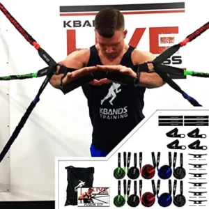 Kbands Training Fusion Home Gym Resistance Bands Set – Wall Mount Training System Included + 10 Durable Sleeve Covered Resistance Bands (5 Levels of Resistance) Handles + Anchor Straps