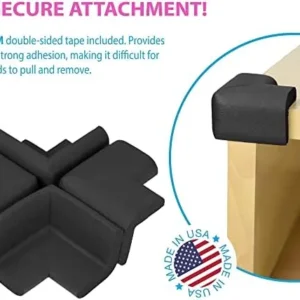 KidKusion 4-Piece Safety Corner Cushion, Black, Child Proofing Corner Guard, Made in USA, Child Safety, Home Furniture Safety Bumper, Baby Proof Table Protector, 4 Count (Pack of 1)