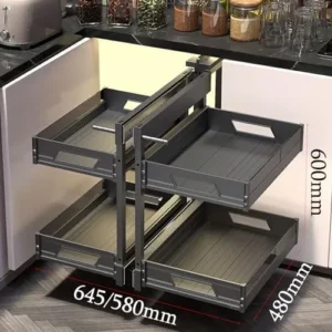 Kitchen Cabinet Full-Opening Swivel Corner Organizer Corner Kitchen Double Tier Pull Out Shelf Organizer Maximize Storage Space with Aluminium Baskets for Blind Corner Kitchen ()