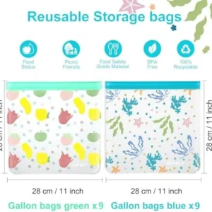 KITHELP 18 Pack Reusable Food Storage Bag, Reusable Freezer Gallon Bags BPA FREE Reusable Snack Bags Leakproof Sandwich Bags for Home Kitchen Organization and Storage Containers