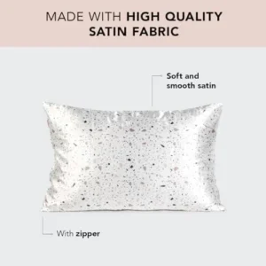 Kitsch Satin Pillowcase with Zipper Closure, Softer Than Mulberry Silk Pillow Cases Standard Size, Smooth Cooling Pillow Case for Hair Care & Beauty Sleep, Luxury Satin Pillow Cover, White Terrazzo