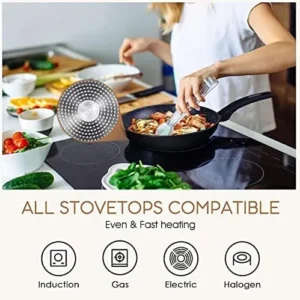 KOCH SYSTEME CS CSK 11+12in Nonstick Frying Pan Sets With Glass Lids-Cookware Sets With Stone-Derived Ultra Nonstick Coating,100% PFOA&APEO Free,Induction Available Frying Skillets,Wok Pans,4PC,Black