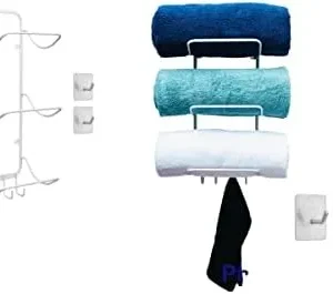 KOOLIST Yoga Mats Holder, Wall Mount, White Steel Rack for Yoga Mats or Towel Storage. 3 Shelf Contoured Design with additional 4 Hook Assembly