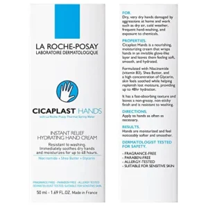 La Roche-Posay Cicaplast Hand Cream, Instant Relief Moisturizing Hand Lotion for Dry Hands, Shea Butter Lotion for Dry Cracked Hands, Non Greasy, Fragrance Free