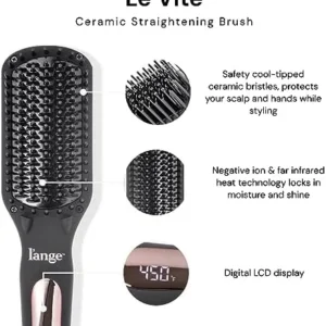 L’ANGE HAIR Le Vite Hair Straightener Brush | Heated Hair Straightening Ceramic Flat Iron for Smooth, Anti Frizz Hair | Dual-Voltage Electric | Hot Brush for Styling (Black)