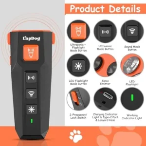 LapDog New Dog Bark Deterrent Device, Professional Ultrasonic Training Device-Most Effective Dog Behavior Aid – Barking Eliminator Indoor/Outdoor use for Walking, Training,Travel