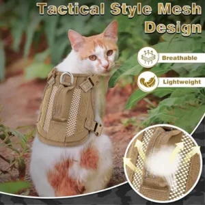 Large Tactical Cat Harness, Breathable Mesh Cat Walking Harness for Adult Fat Cats with Handle & Velcro, Adjustable Reflective Cat Vest Easy to Control