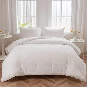 LAVACHEY Queen Comforter Set, White Boho Bedding Comforter Sets Extra Fluffy, Tufted Design Bed Comforter 3 Pieces (1 Comforter, 2 Pillowcases)