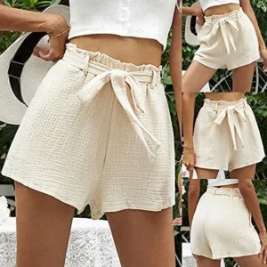 LFKERWMG Casual Loose Shorts Color Wide Leg Solid Waist Wide Elastic Ladies Pants