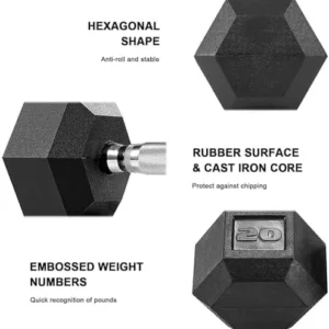 LIFERUN Dumbbells Rubber Coated Cast Iron Hex Black Dumbbell Free Weights Dumbbell, 60-75lb Dumbbell Single