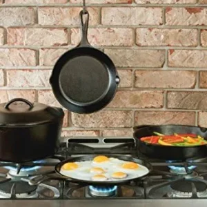 Lodge Seasoned Cast Iron 5 Piece Bundle. 10.5″ Griddle, 8″ Skillet, 10.25″ Skillet, 10.25″ Dutch Oven, and 10.25″ Lid,Black