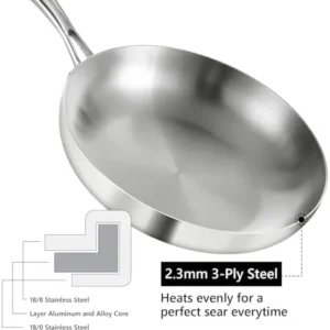 LOLYKITCH 10-12 Inch Tri-ply Stainless Steel Frying Pan Set,Skillets,Chef’s Pan,Cookware Set,Induction Pans,Dishwasher and Oven Safe. (Removable Handle)