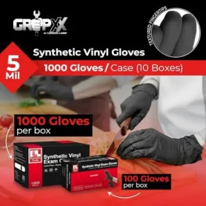 London Labs Black Synthetic Vinyl Exam Gloves Powder Free and Latex Free