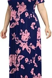 LONGYUAN Women’s Plus Size Casual Dresses Short Sleeve Maxi Dress XL-6XL with Pockets