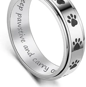 LYTTMAB Keep Pawstive Ring Anxiety Ring for Women Spinner Ring For Girl Boy, Animal Dog Paw Ring Titanium Stainless Steel Fidget Ring Men Women Teens 6mm Width