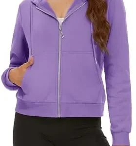 MAGCOMSEN Women’s Cropped Hoodie Sweatshirt Fleece Lined Full Zip Up Jacket With Pockets