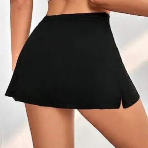 MakeMeChic Women’s Solid Elastic High Waist Aline Split Mini Short Skirt