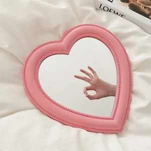 Makeup Mirror Vanity Mirror Desk Cosmetic Mirror Heart Shape Mirror for Women Ladies Girls Pink Beauty Tools